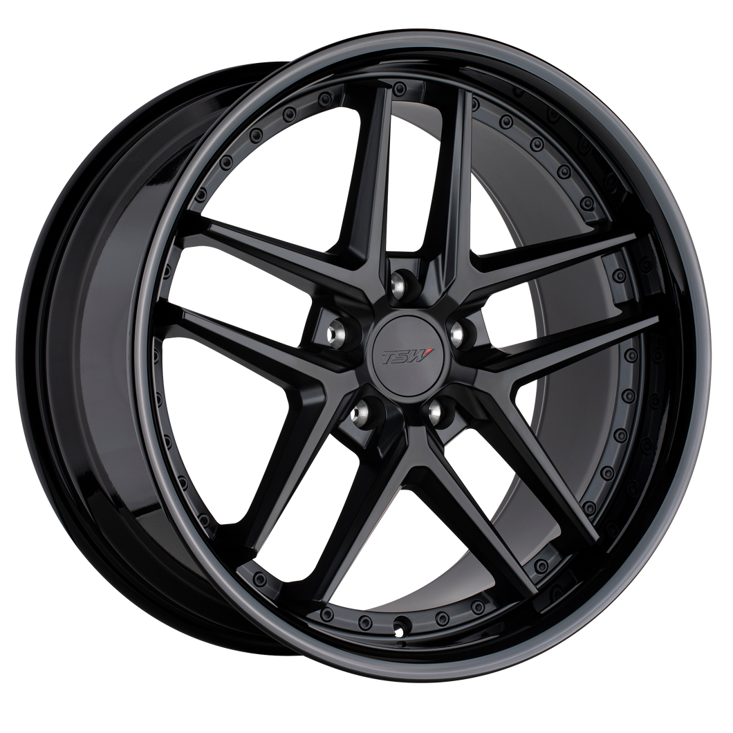 18x9.5 5x114.3 TSW Wheels Premio Matte Black With Gloss Black Lip 20 offset 76.1 hub