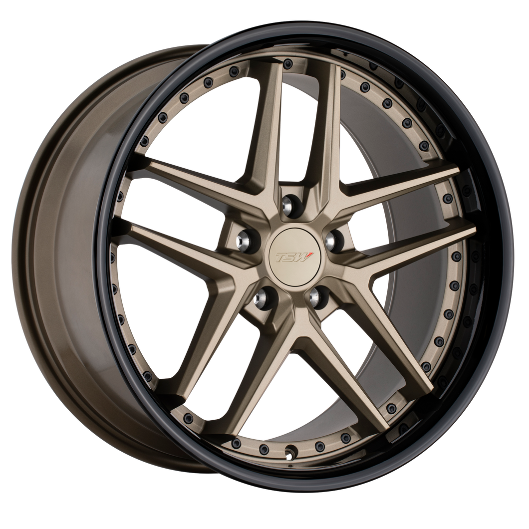 18x8.5 5x112 TSW Wheels Premio Matte Bronze With Gloss Black Lip 32 offset 66.56 hub