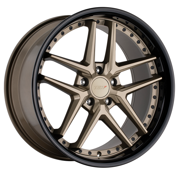18x8.5 5x120 TSW Wheels Premio Matte Bronze With Gloss Black Lip 30 offset 76.1 hub