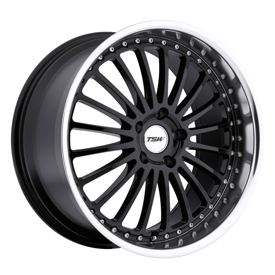 19x8 5x112 TSW Wheels Silverstone Gloss Black With Mirror Cut Lip 45 offset 72.1 hub