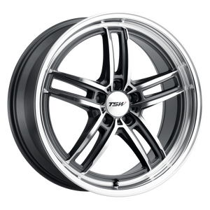 18x9.5 5x120 TSW Wheels Suzuka Gloss Gunmetal With Mirror Cut Face And Lip 20 offset 76.1 hub