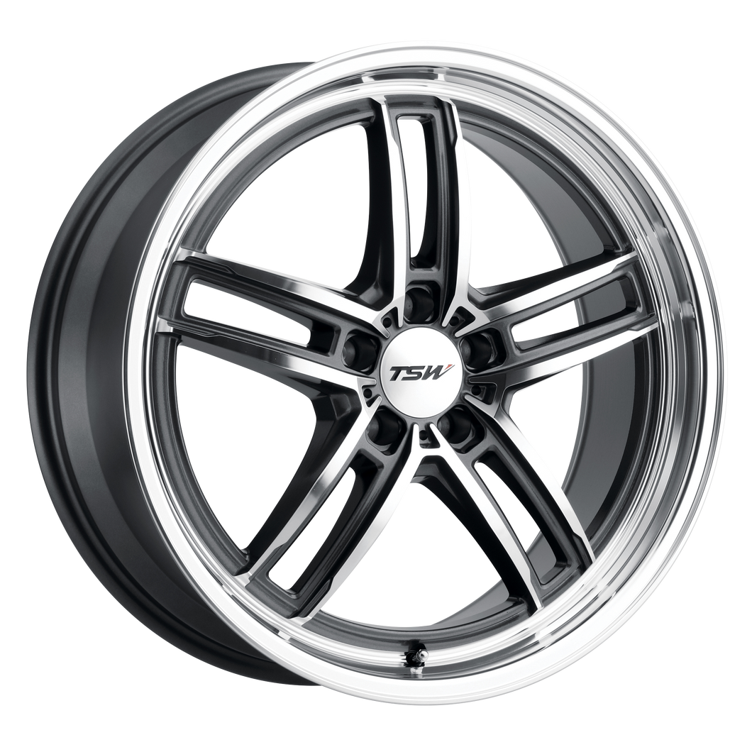 18x9.5 5x120 TSW Wheels Suzuka Gloss Gunmetal With Mirror Cut Face And Lip 20 offset 76.1 hub