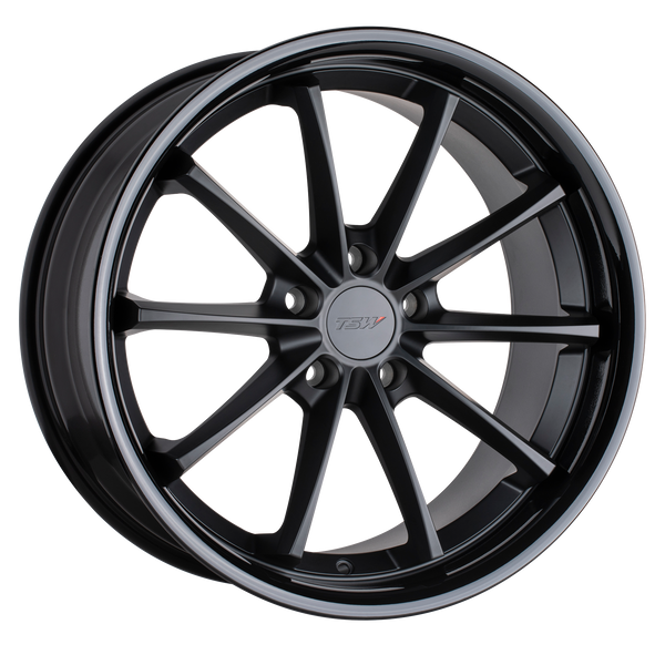 18x9.5 5x114.3 TSW Wheels Sweep Matte Black With Gloss Black Lip 40 offset 76.1 hub
