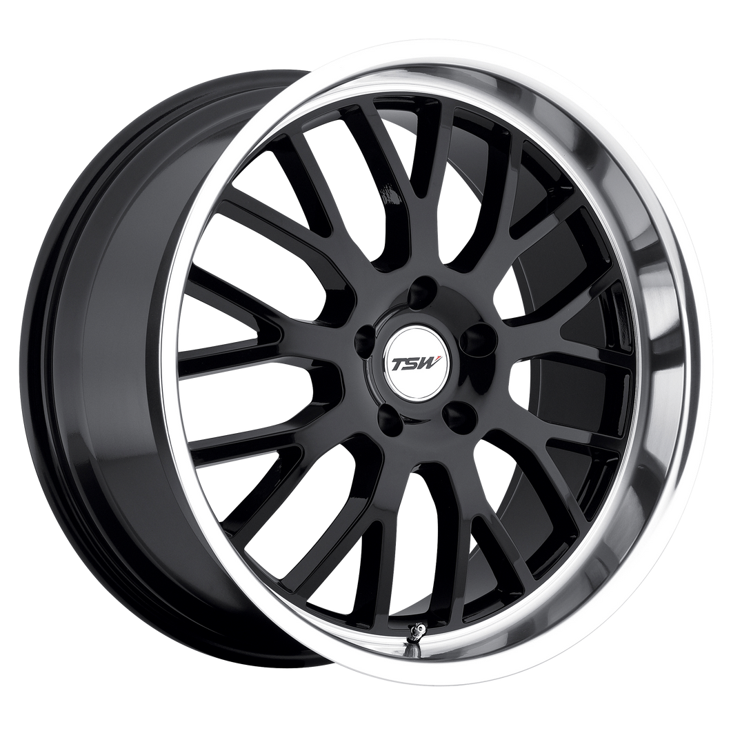 18x9.5 5x114.3 TSW Wheels Tremblant Gloss Black With Mirror Cut Lip 40 offset 76.1 hub