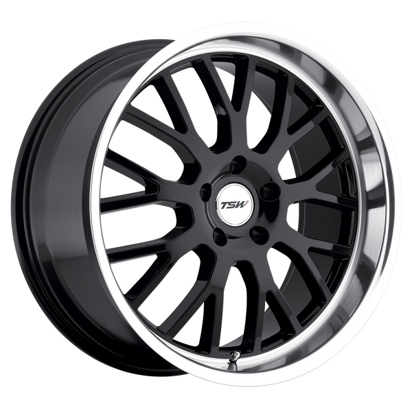 18x9.5 5x112 TSW Wheels Tremblant Gloss Black With Mirror Cut Lip 35 offset 72.1 hub