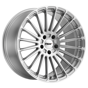 18x9.5 5x120 TSW Wheels Turbina Titanium Silver With Mirror Cut Face 39 offset 76.1 hub