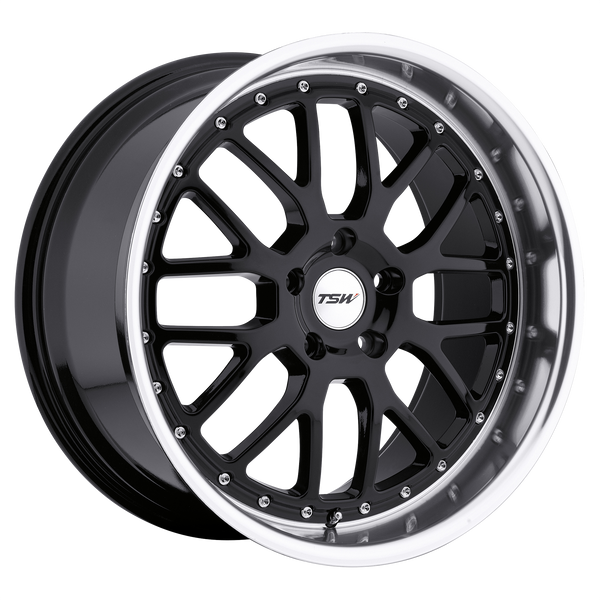 18x9.5 5x120 TSW Wheels Valencia Gloss Black With Mirror Cut Lip 20 offset 76.1 hub