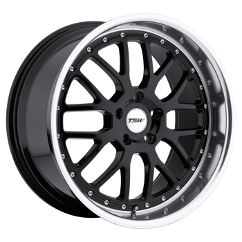 18x9.5 5x112 TSW Wheels Valencia Gloss Black With Mirror Cut Lip 40 offset 72.1 hub