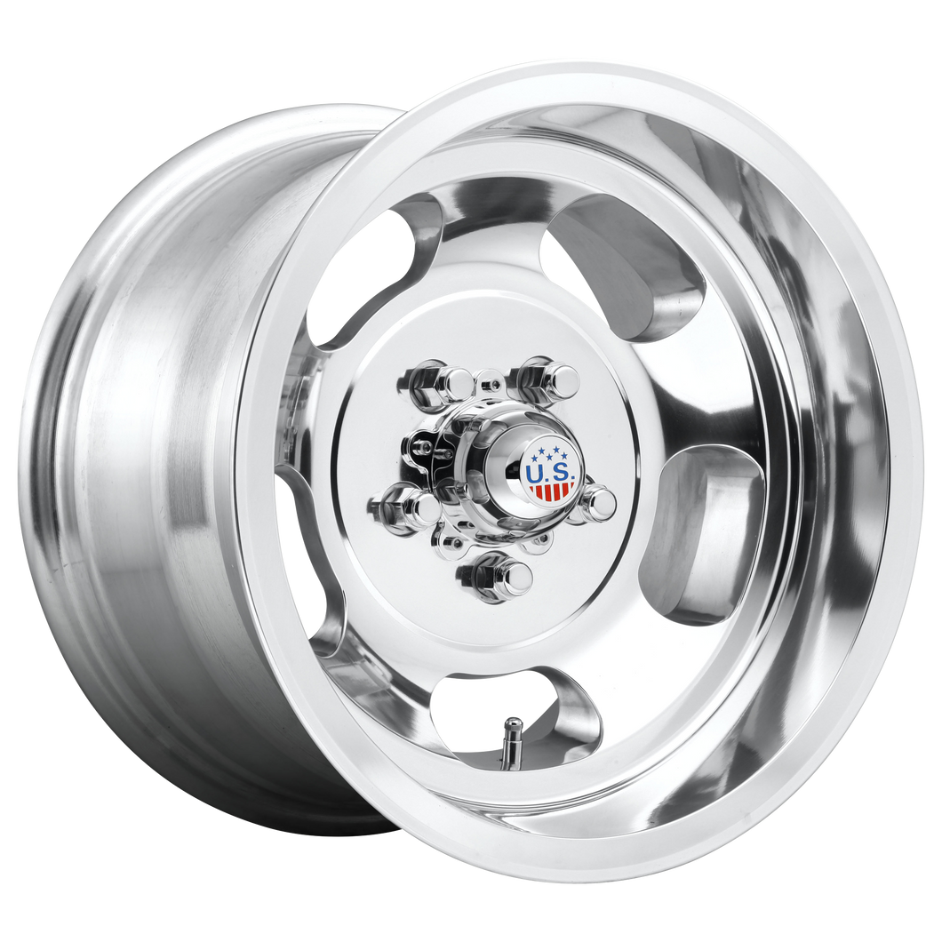 15x8 5x120.65 US Mag Wheels U101 Indy High Luster Polished -12 offset 72.56 hub