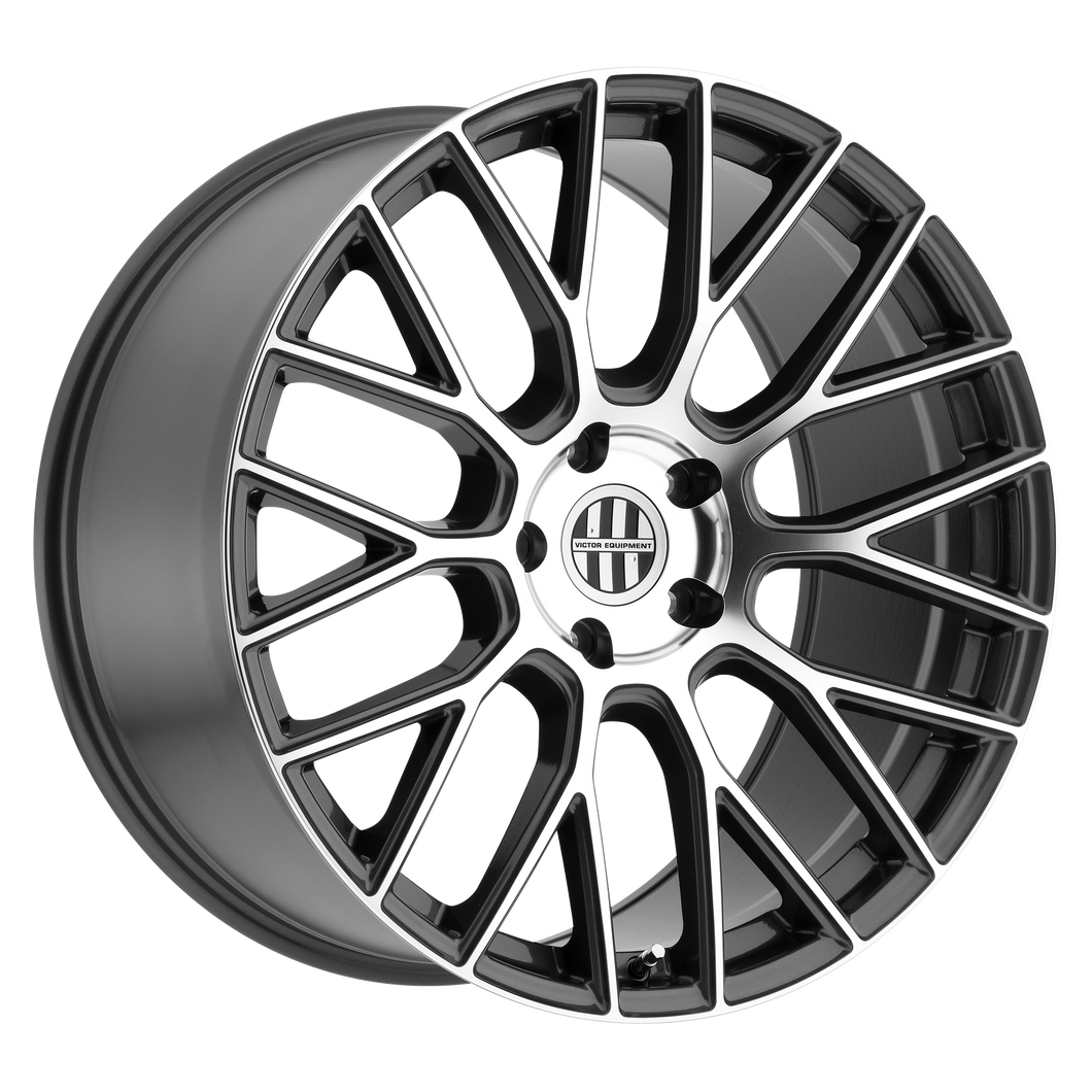 22x10.5 5x112 Victor Equipment Wheels Stabil Gunmetal With Mirror Cut Face 22 offset 66.56 hub