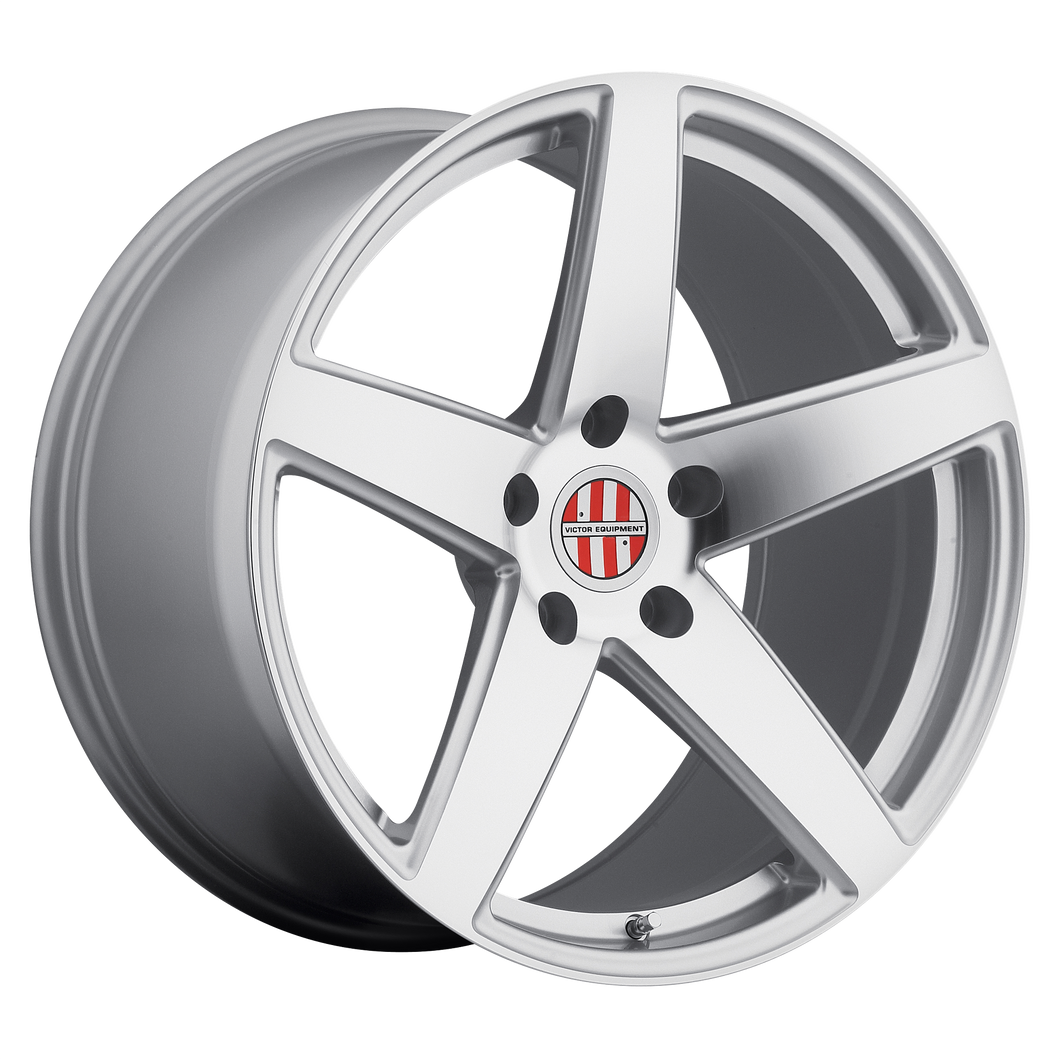 22x10.5 5x130 Victor Equipment Wheels Baden Silver With Mirror Cut Face 56 offset 71.5 hub