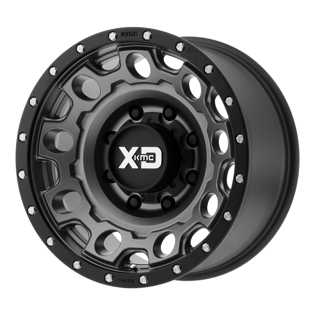 18x9 5x150 XD Series Offroad Wheels XD129 Holeshot Matte Gray W Black Reinforcing Ring 25 offset 110.5 hub