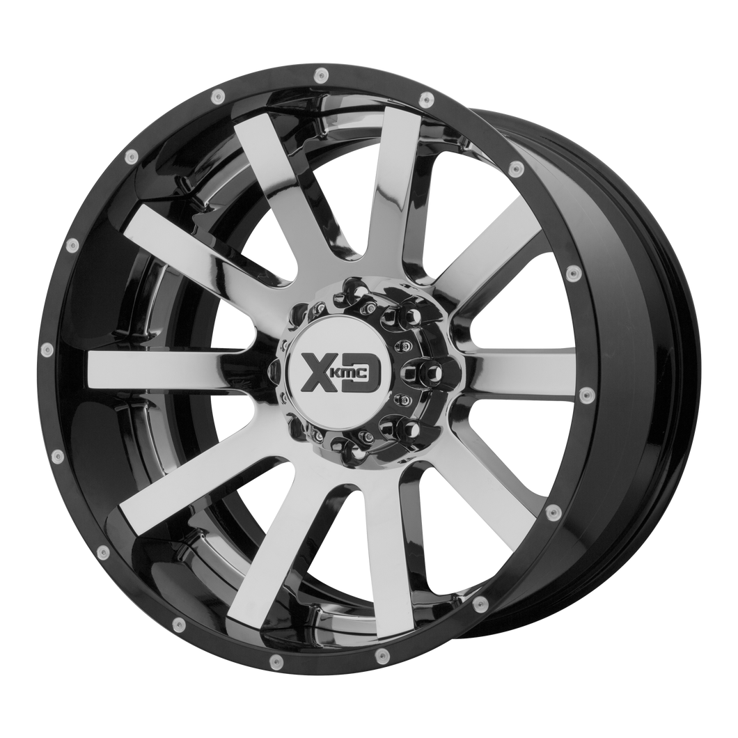 22x10 8x165.1 XD Series Offroad Wheels XD200 Heist Chrome Center Gloss Black Milled Lip -18 offset 125.5 hub