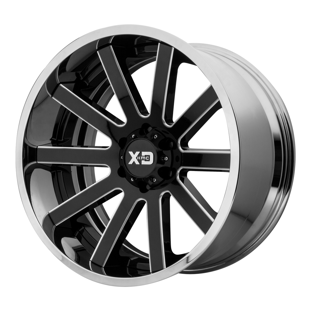 22x10 6x139.7 XD Series Offroad Wheels XD200 Heist Gloss Black Milled Center Chrome Lip -18 offset 106.25 hub