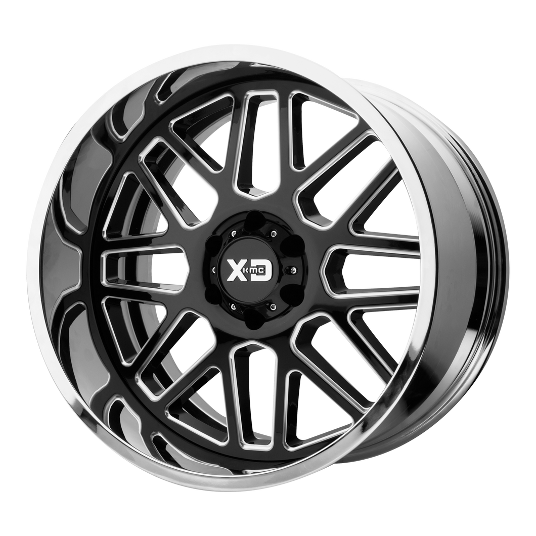 22x10 6x139.7 XD Series Offroad Wheels XD201 Grenade Gloss Black Milled Center Chrome Lip -18 offset 106.25 hub