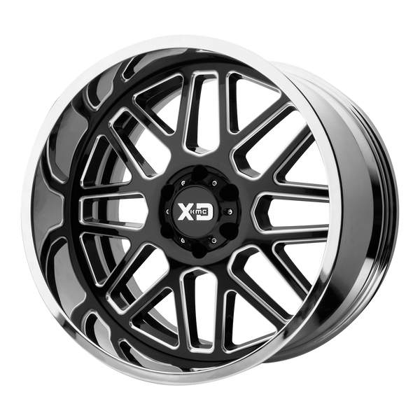 22x12 8x170 XD Series Offroad Wheels XD201 Grenade Gloss Black Milled Center Chrome Lip -44 offset 125.5 hub