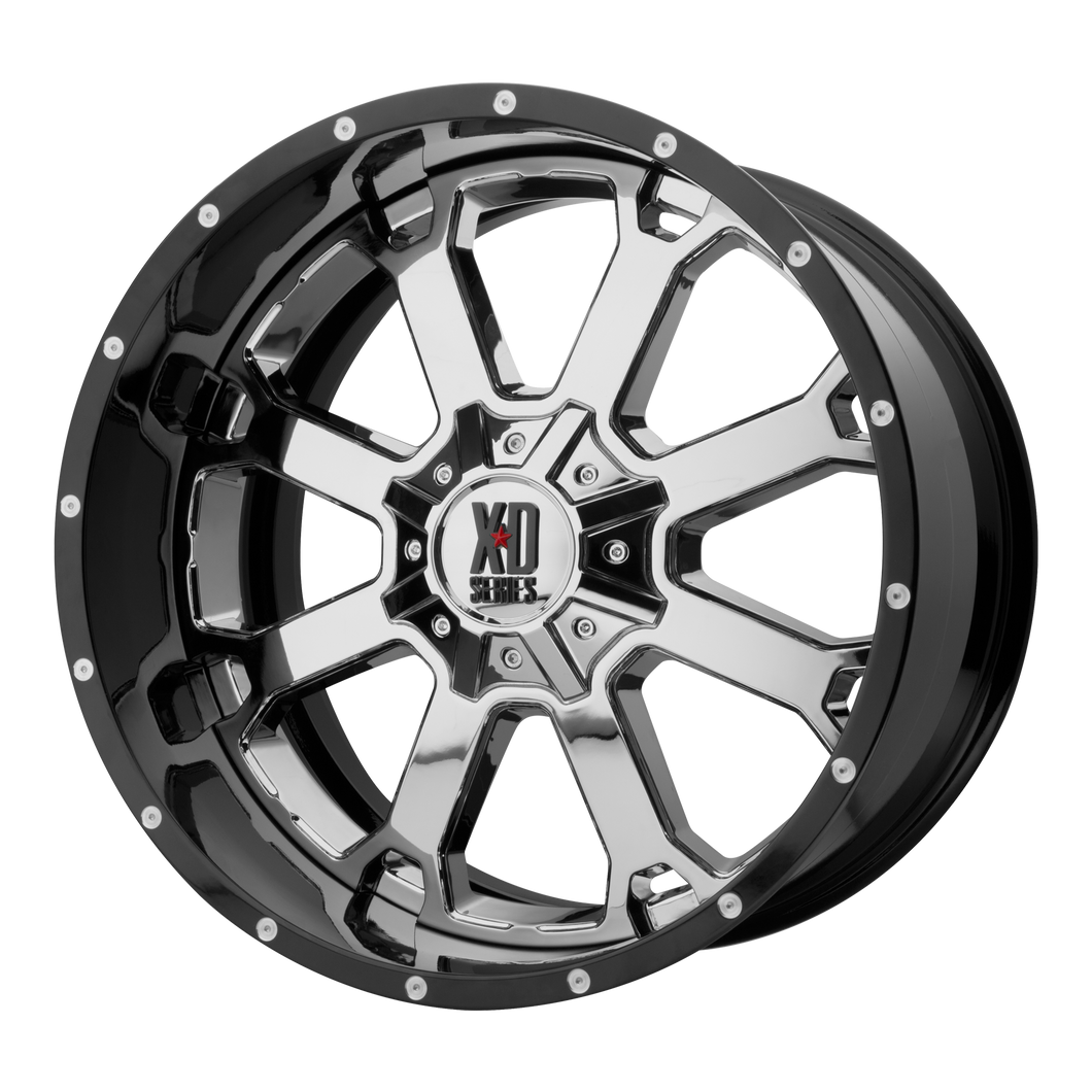 20x10 5x127 XD Series Offroad Wheels XD202 Buck 25 Chrome Center Gloss Black Milled Lip -18 offset 72.6 hub