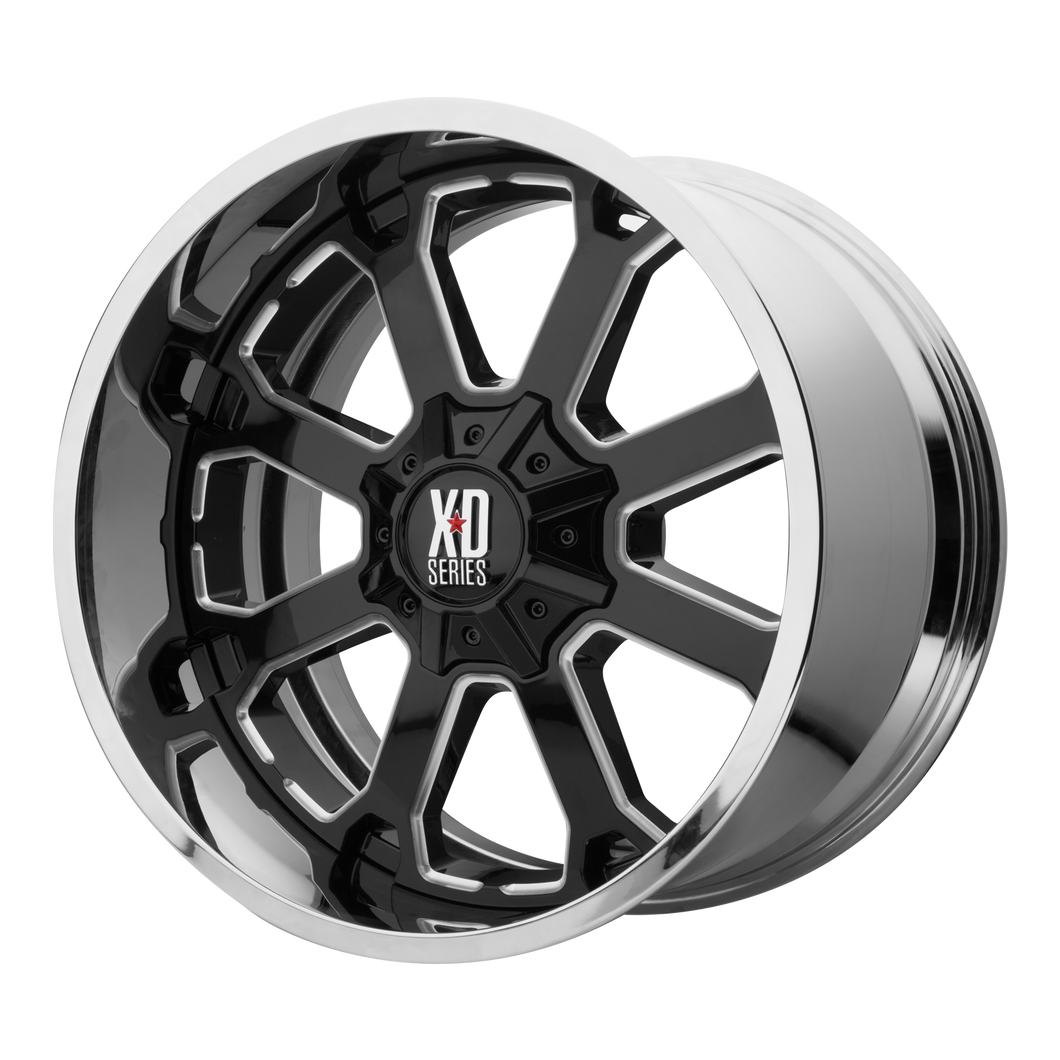 20x10 6x135/6x139.7 XD Series Offroad Wheels XD202 Buck 25 Gloss Black Milled Center Chrome Lip -18 offset 106.25 hub