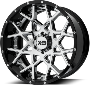 22x12 5x127 XD Series Offroad Wheels XD203 Chopstix Chrome Center Gloss Black Milled Lip -44 offset 72.6 hub