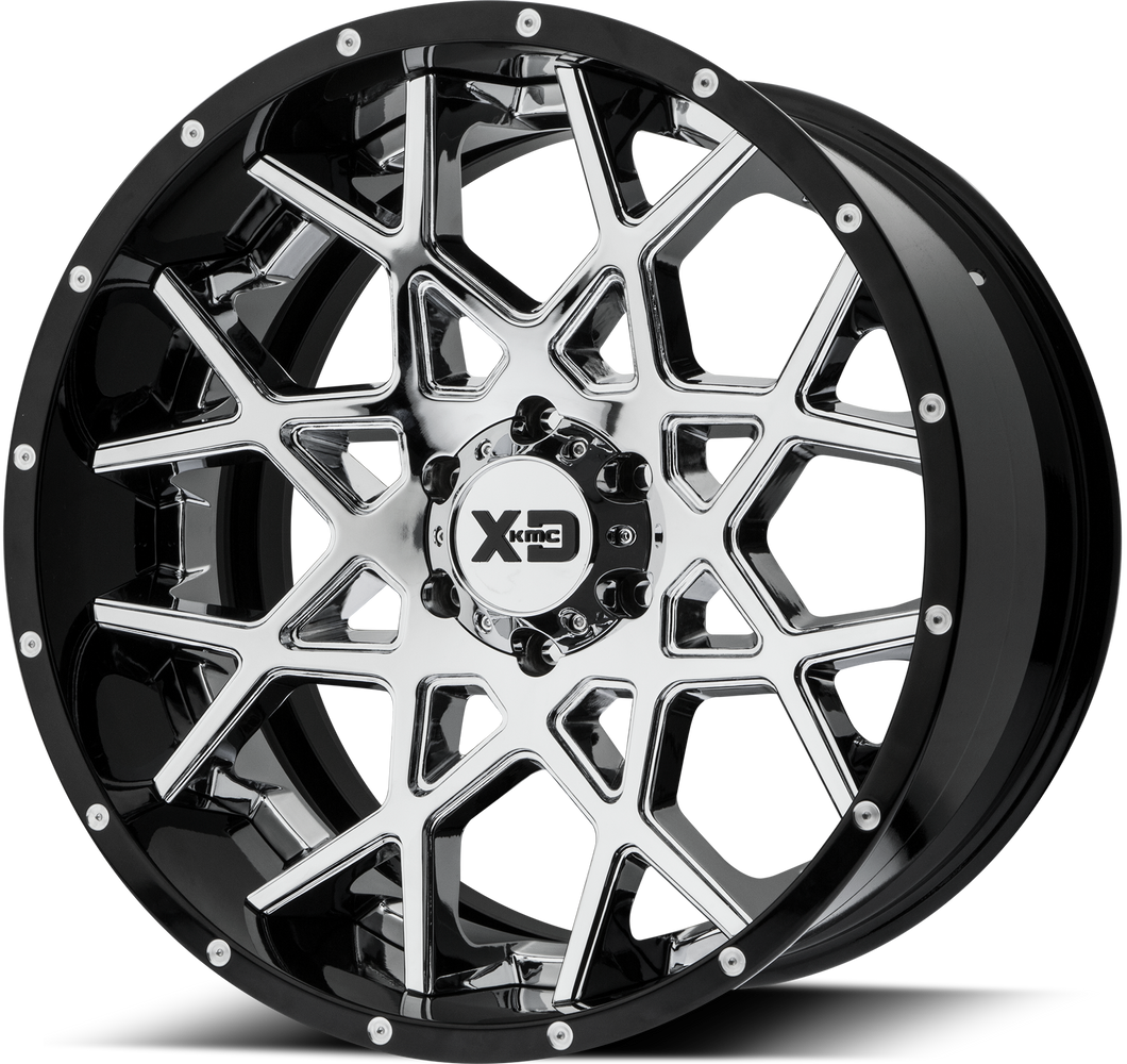 22x12 5x127 XD Series Offroad Wheels XD203 Chopstix Chrome Center Gloss Black Milled Lip -44 offset 72.6 hub