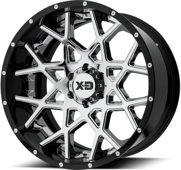 20x12 6x139.7 XD Series Offroad Wheels XD203 Chopstix Chrome Center Gloss Black Milled Lip -44 offset 106.25 hub