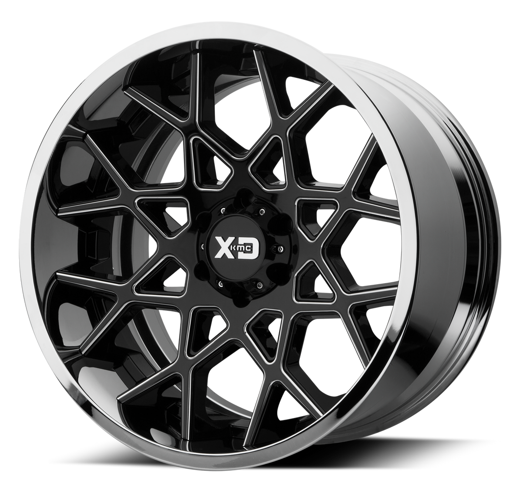 20x10 6x135 XD Series Offroad Wheels XD203 Chopstix Gloss Black Milled Center Chrome Lip -18 offset 87.1 hub