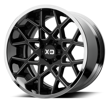 20x10 8x165.1 XD Series Offroad Wheels XD203 Chopstix Gloss Black Milled Center Chrome Lip -18 offset 125.5 hub