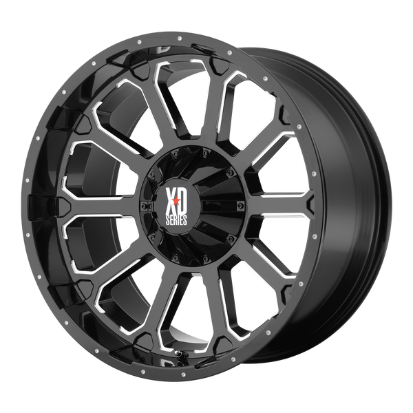 18x9 5x139.7/5x150 XD Series Offroad Wheels XD806 Bomb Gloss Black With Milled Accents 0 offset 110.5 hub