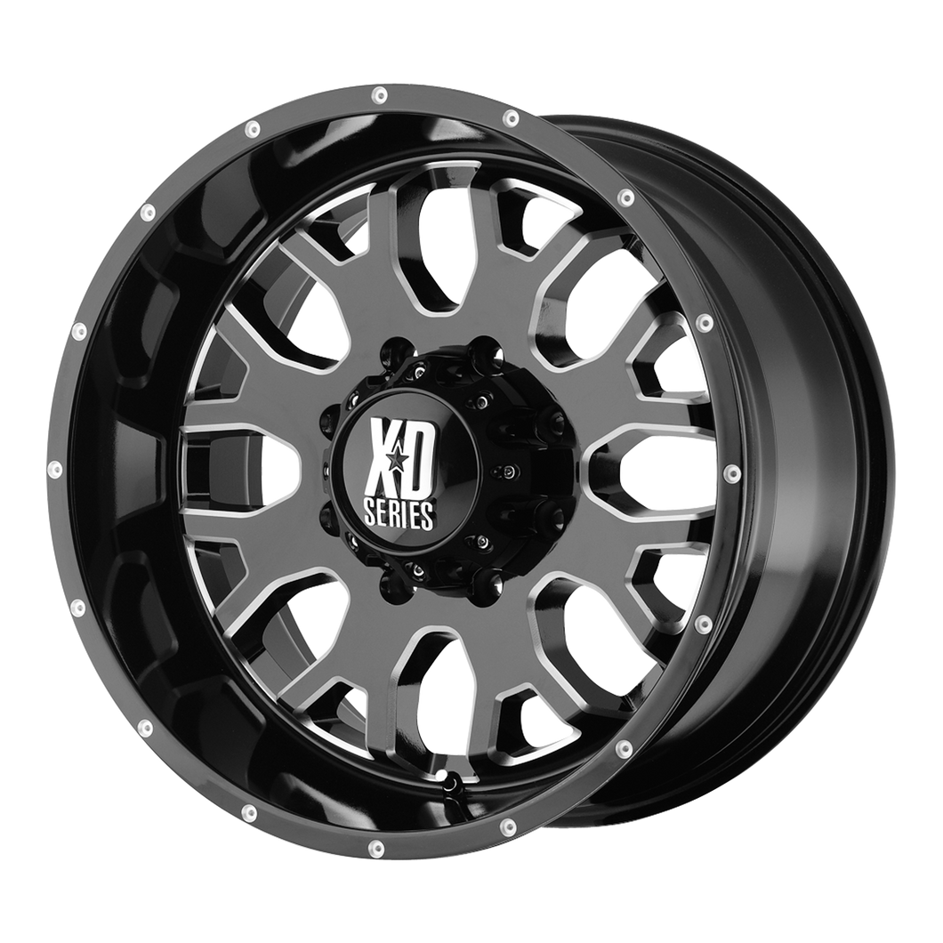 17x9 5x127 XD Series Offroad Wheels XD808 Menace Gloss Black With Milled Accents 0 offset 78.3 hub