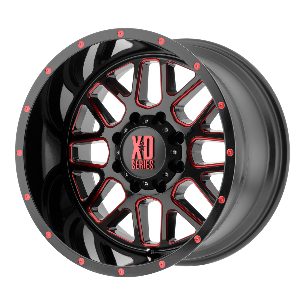 20x12 8x165.1 XD Series Offroad Wheels XD820 Grenade Satin  Black Milled With Red Clear Coat -44 offset 125.5 hub