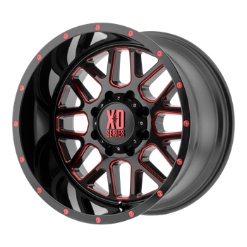 18x9 5x127 XD Series Offroad Wheels XD820 Grenade Satin  Black Milled With Red Clear Coat -12 offset 78.3 hub