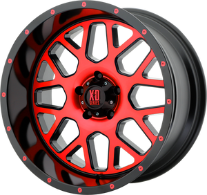 20x10 5x127 XD Series Offroad Wheels XD820 Grenade Satin Black Machined Face With Red Tinted Clear Coat -24 offset 78.3 hub
