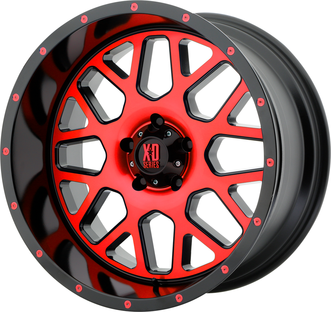 20x10 5x127 XD Series Offroad Wheels XD820 Grenade Satin Black Machined Face With Red Tinted Clear Coat -24 offset 78.3 hub