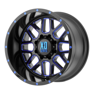 20x12 6x139.7 XD Series Offroad Wheels XD820 Grenade Satin  Black Milled With Blue Clear Coat -44 offset 106.25 hub