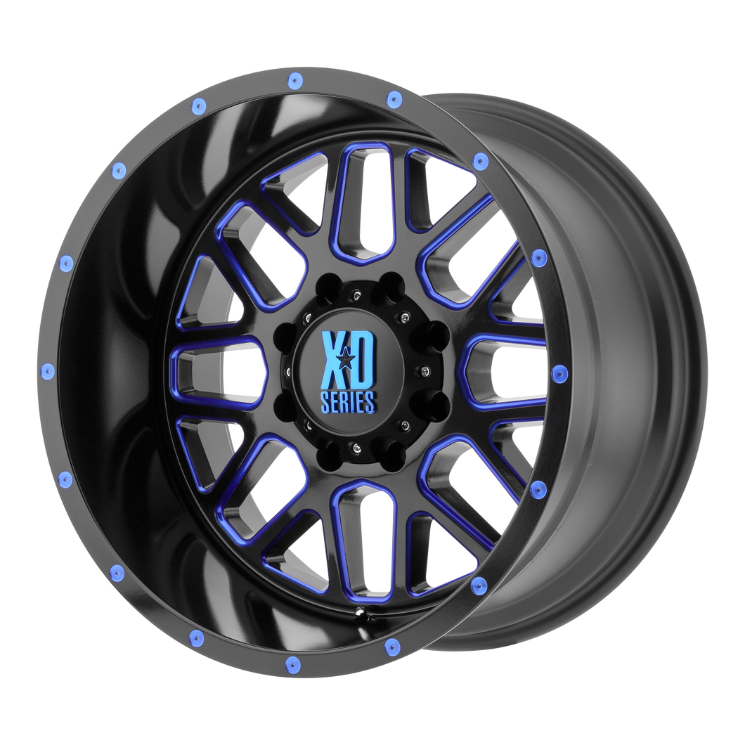20x12 6x139.7 XD Series Offroad Wheels XD820 Grenade Satin  Black Milled With Blue Clear Coat -44 offset 106.25 hub