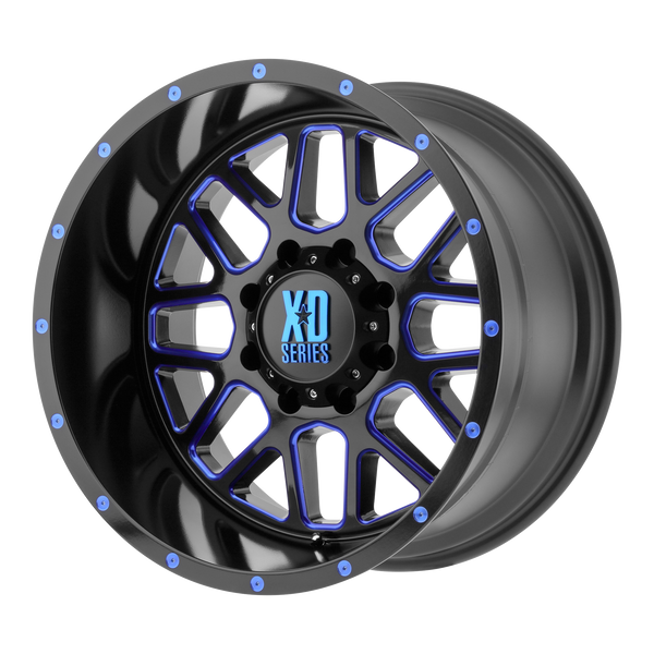 18x9 5x127 XD Series Offroad Wheels XD820 Grenade Satin  Black Milled With Blue Clear Coat -12 offset 78.3 hub