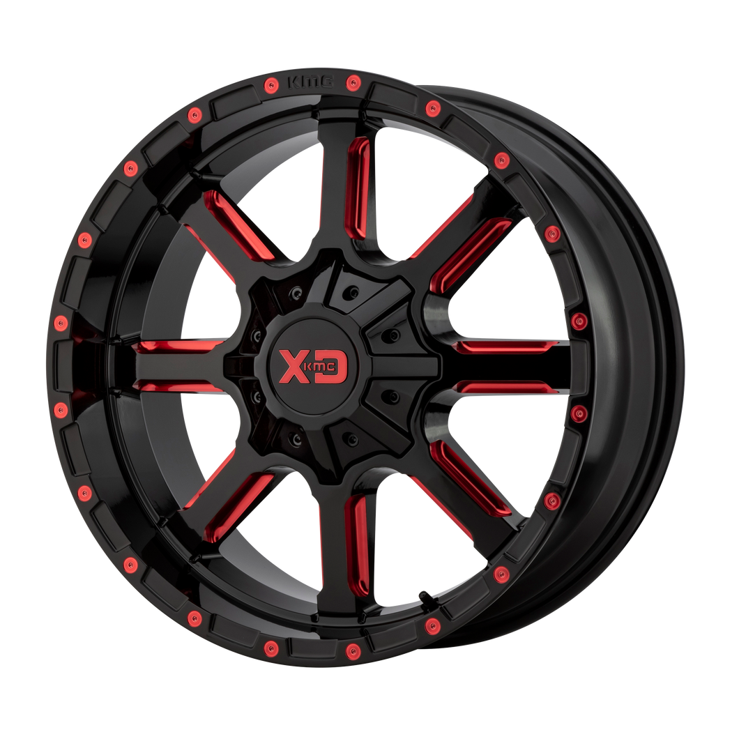 20x9 8x165.1 XD Series Offroad Wheels XD838 Mammoth Gloss Black Milled With Red Tint Clear Coat 18 offset 125.5 hub