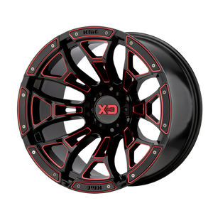 20x10 8x165.1 XD Series Offroad Wheels XD841 Boneyard Gloss Black Milled With Red Tint -18 offset 125.5 hub