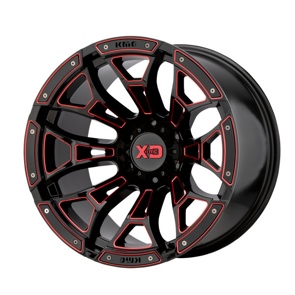 20x10 8x165.1 XD Series Offroad Wheels XD841 Boneyard Gloss Black Milled With Red Tint -18 offset 125.5 hub