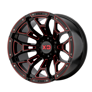 20x10 8x165.1 XD Series Offroad Wheels XD841 Boneyard Gloss Black Milled With Red Tint -18 offset 125.5 hub