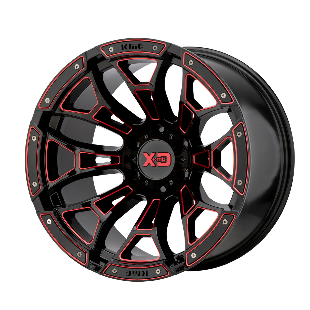 20x10 8x170 XD Series Offroad Wheels XD841 Boneyard Gloss Black Milled With Red Tint -18 offset 125.5 hub