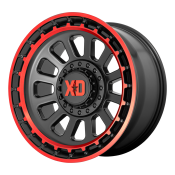 17x9 6x135/6x139.7 XD Series Offroad Wheels XD856 Omega Satin Black Machined Lip With Red Tint -12 offset 106.1 hub