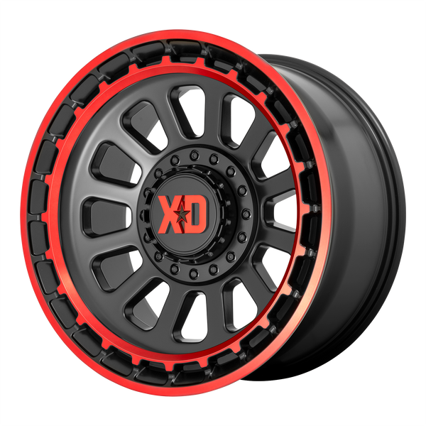 17x9 5x127/5x139.7 XD Series Offroad Wheels XD856 Omega Satin Black Machined Lip With Red Tint -12 offset 78.1 hub