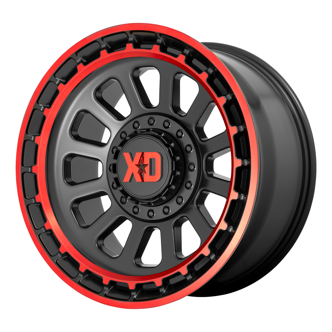 20x10 5x127/5x139.7 XD Series Offroad Wheels XD856 Omega Satin Black Machined Lip With Red Tint -18 offset 78.1 hub