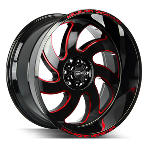 20x10 Off Road Monster Wheels M07 5x127 -44 ET 78.1 hub - Gloss Black Candy Red Milled