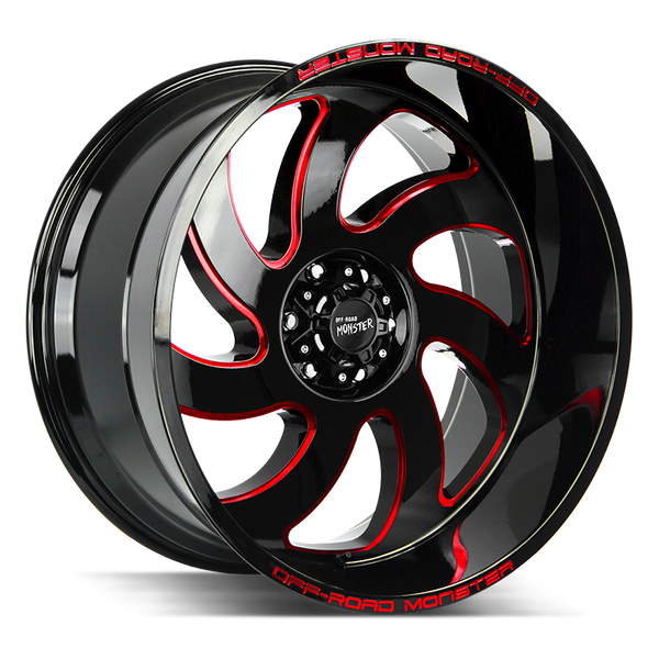 20x10 Off Road Monster Wheels M07 5x127 -44 ET 78.1 hub - Gloss Black Candy Red Milled