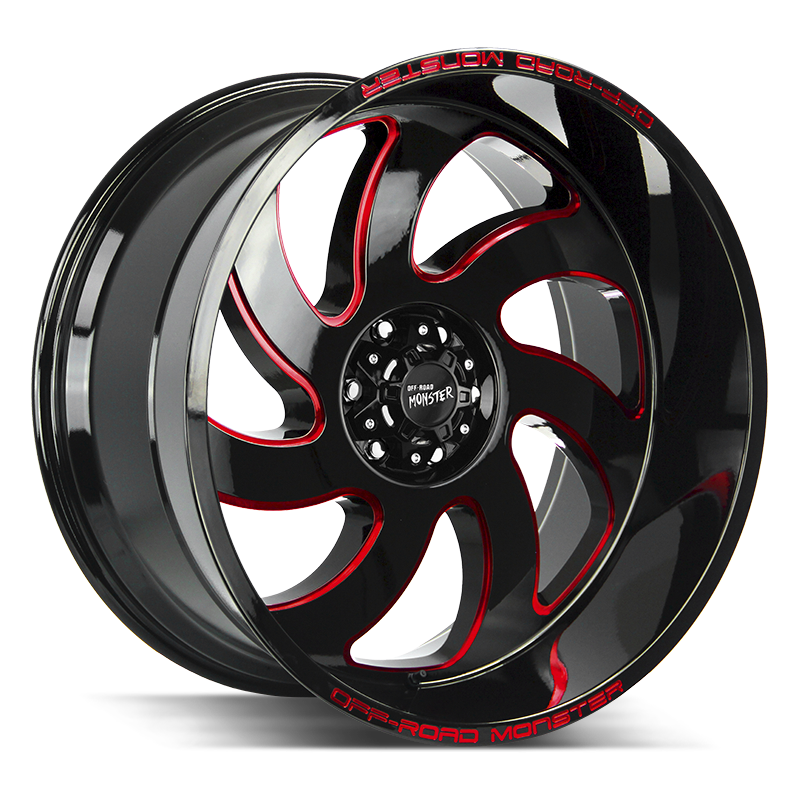 20x10 Off Road Monster Wheels M07 5x127 -44 ET 78.1 hub - Gloss Black Candy Red Milled