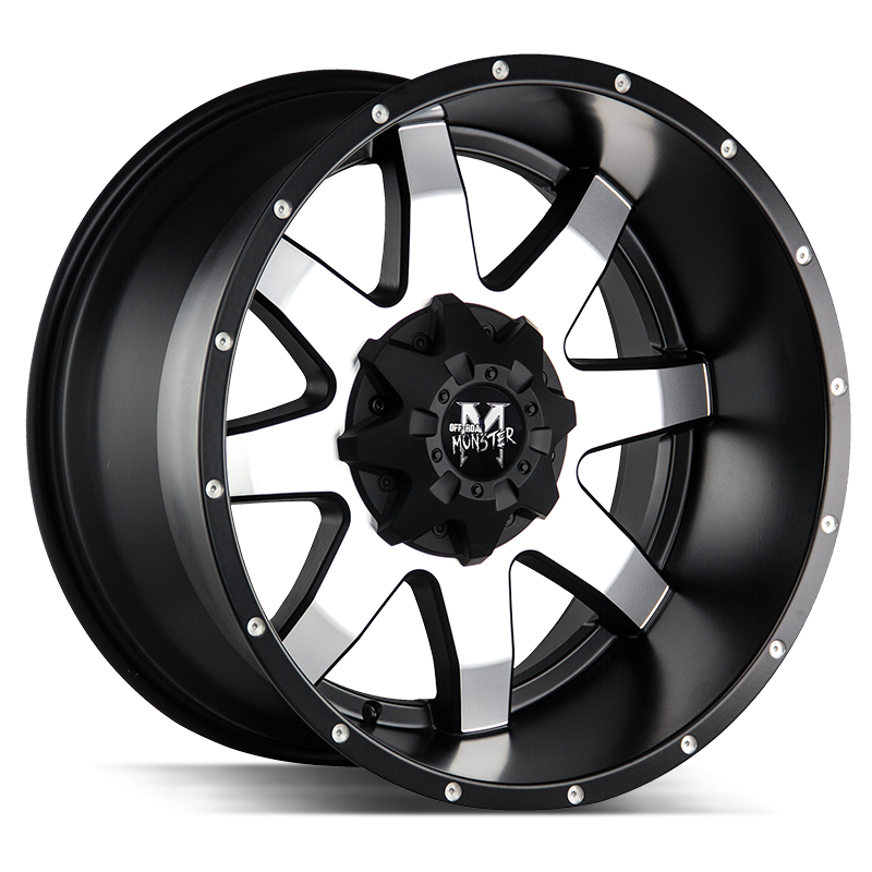 17x9 Off Road Monster Wheels M08 6x135 -19 ET 106.4 hub - Flat Black Machined