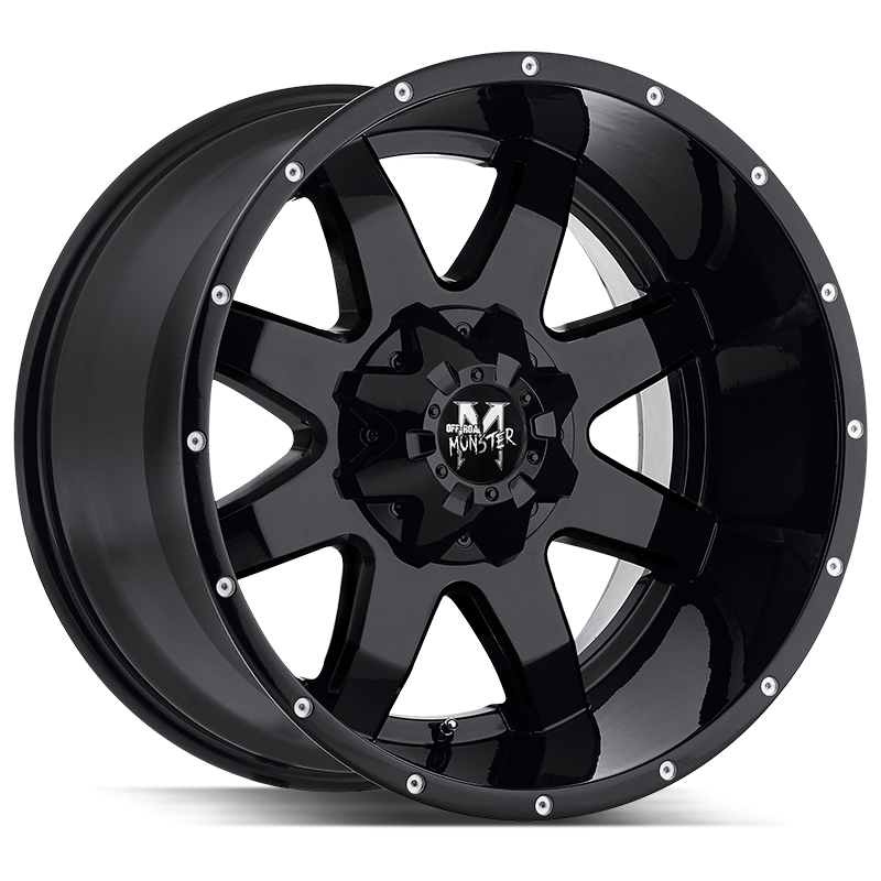 20x12 Off Road Monster Wheels M08 BLANK -44 ET 78.1 hub - All Gloss Black