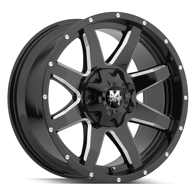 18x9 Off Road Monster Wheels M08 6x135 -44 ET 106.4 hub - Gloss Black Milled